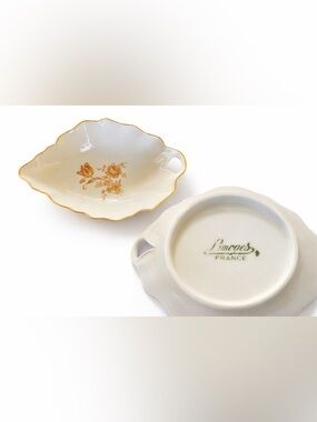 Limoges Cream and Gold Floral Porcelain  Handled Serving Bowl